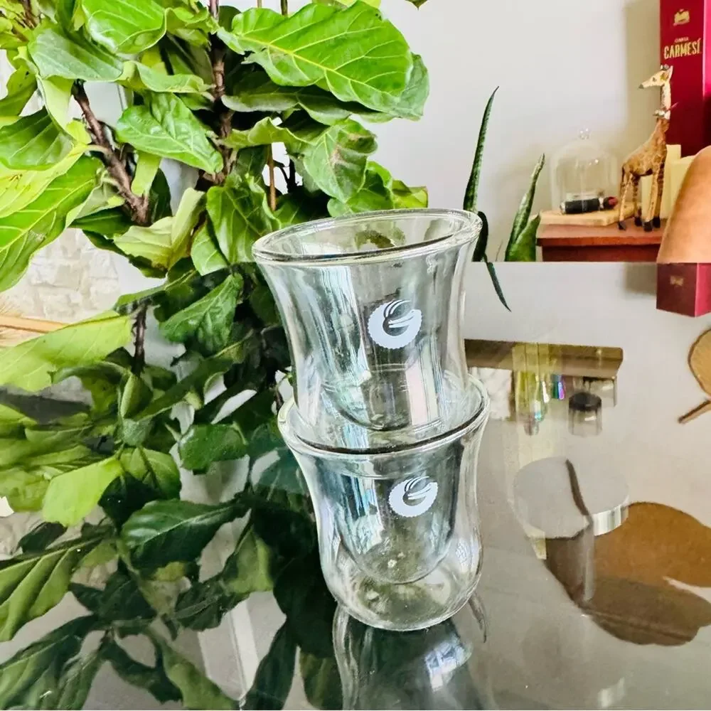 2 NEW COFFEE GATOR Clear Grey Smoke Glass Espresso Shot Glasses Thermal Cups